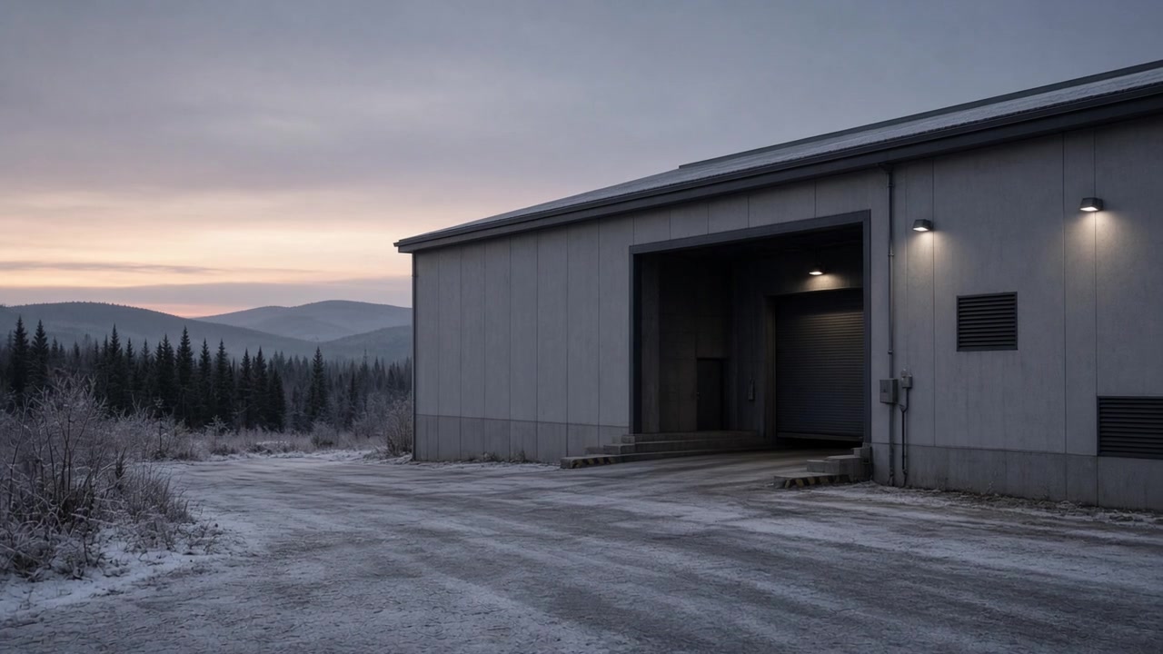 Secure infrastructure facility in a winter landscape